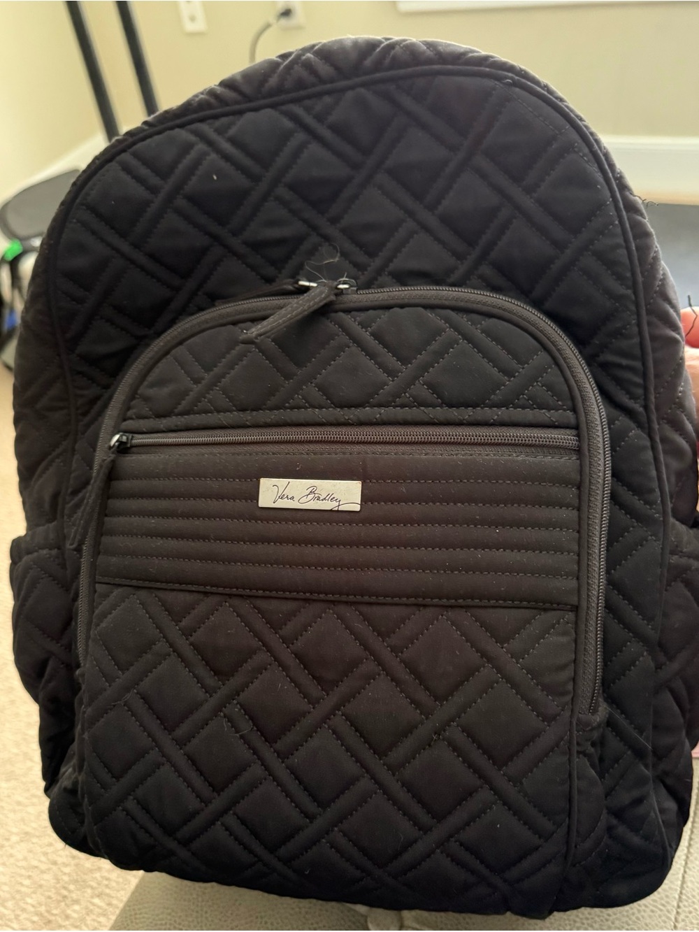 Vera Bradley Black Quilted Mini Backpack with Front Pocket